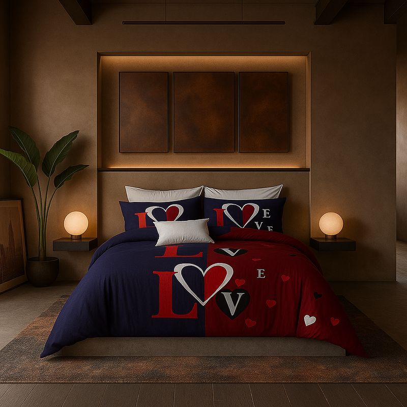 ARMONIA - Juego sabanas 2 plazas Queen diseño Love Red modelo 627