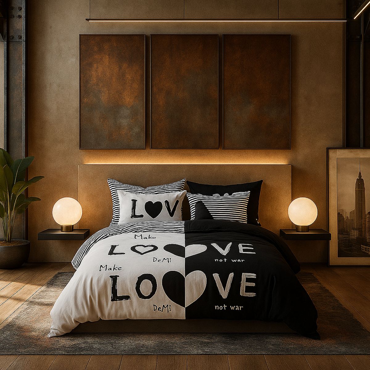 ARMONIA - Ropa de cama King 25 plazas diseño Love Black modelo 624