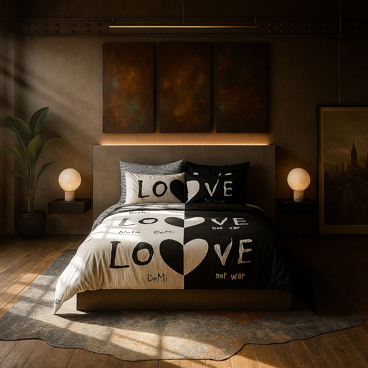 ARMONIA - Set de sábanas cama King de 25 plazas diseño Love Black modelo 624