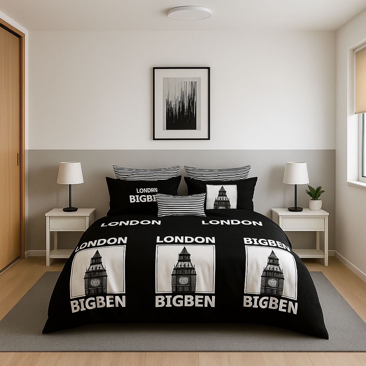 ARMONIA - Juego sabanas Queen 2 plazas diseño London Big Ben modelo 628