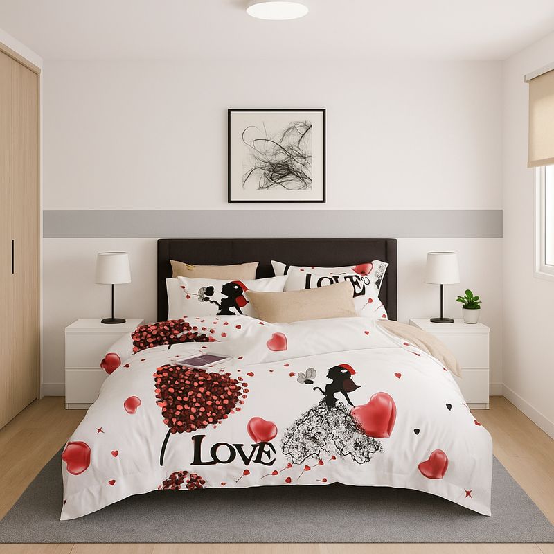 ARMONIA - Juego sabanas Queen 2 plazas diseño Love Corazon modelo 631