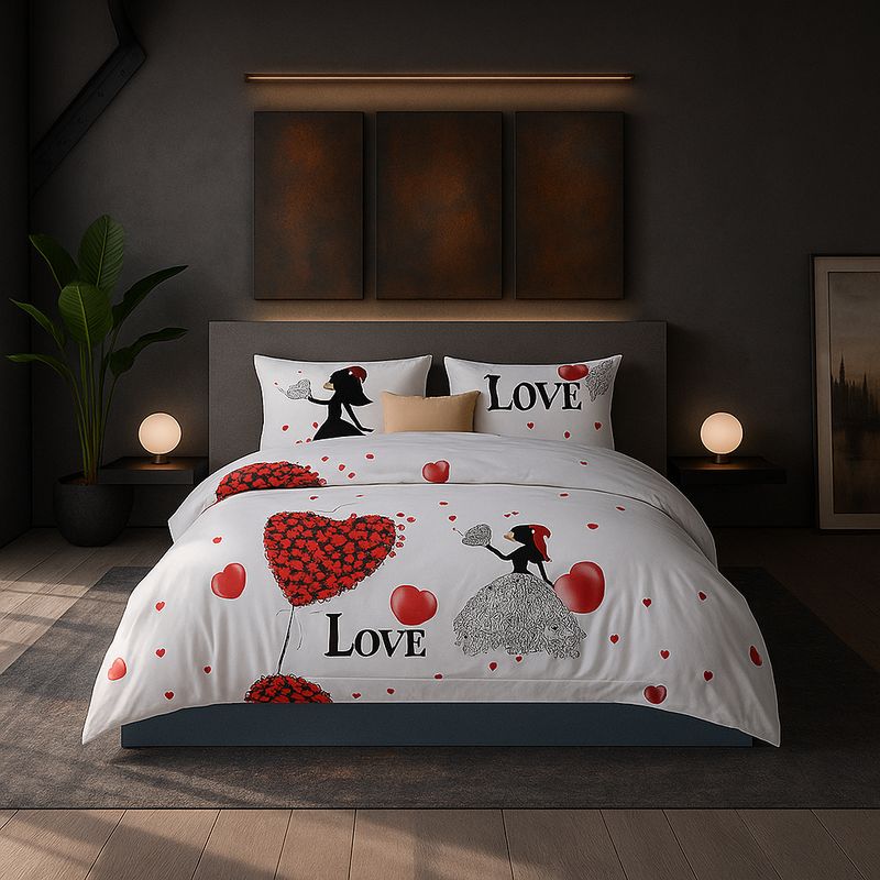 ARMONIA - Juego de sábanas 2 plazas Queen diseño Love Corazon modelo 631