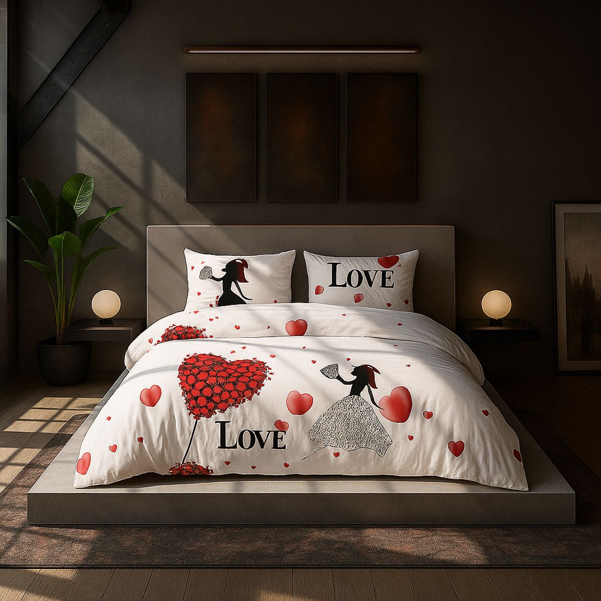 ARMONIA - Juego de cama cama Queen de 2 plazas diseño Love Corazon modelo 631