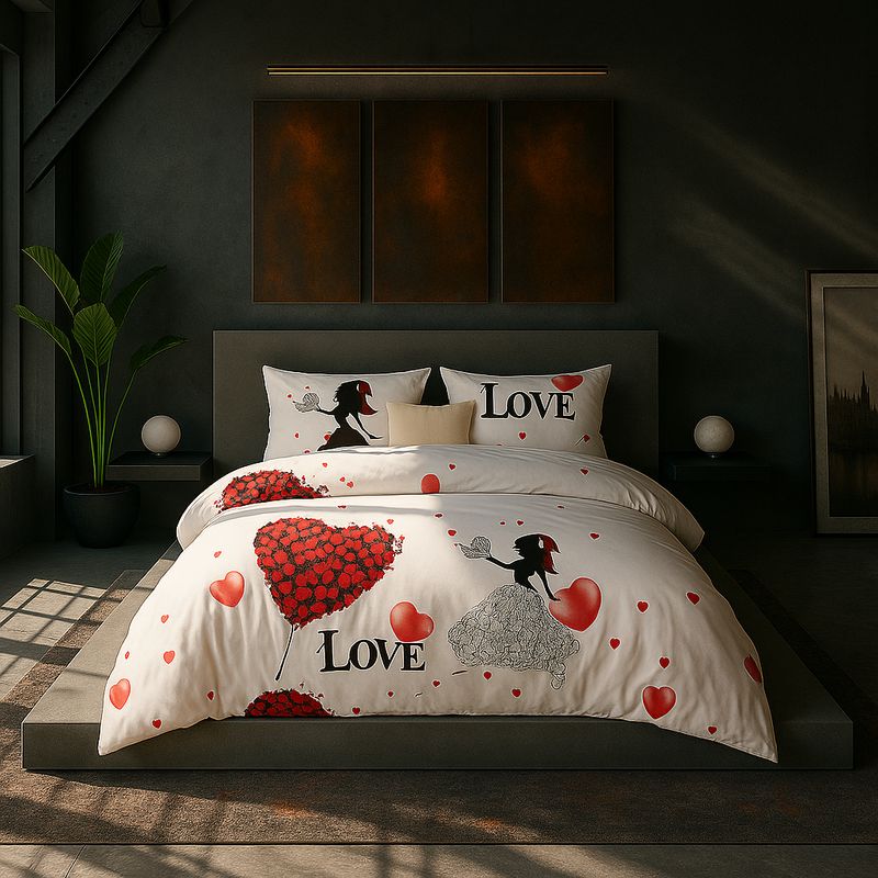 ARMONIA - Juego sabanas cama King de 25 plazas diseño Love Corazón modelo 631