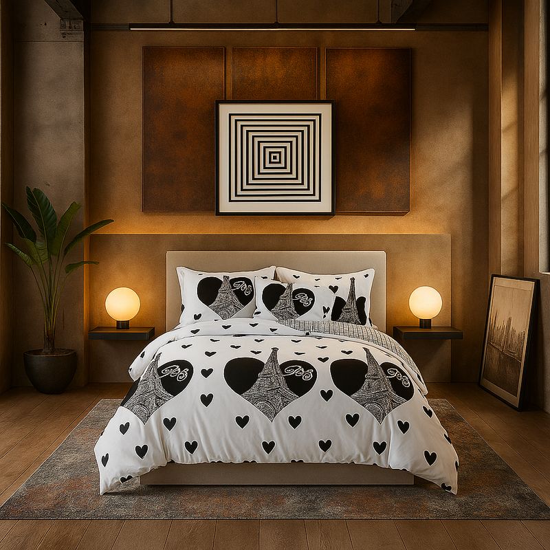 ARMONIA - Juego de cama 2 plazas Queen diseño Torre Paris modelo 633