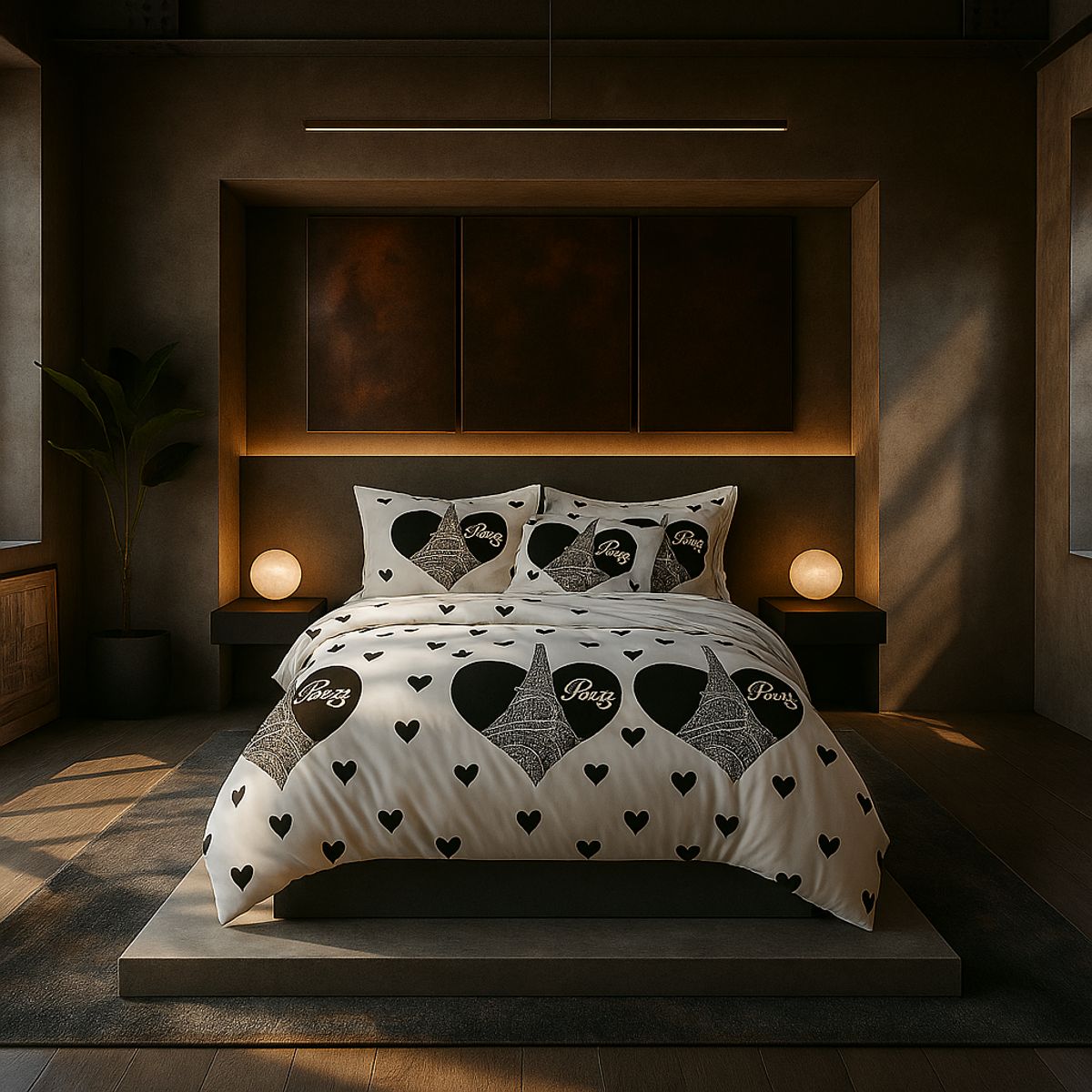 ARMONIA - Juego de cama 2 plazas Queen diseño Torre Paris modelo 633