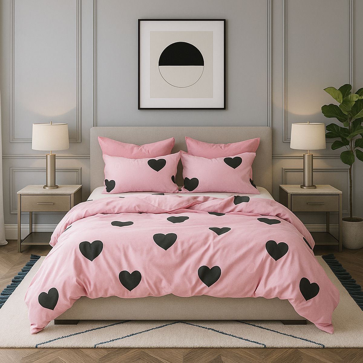 ARMONIA - Juego de sábanas 25 plazas King diseño Pink Corazón modelo 636