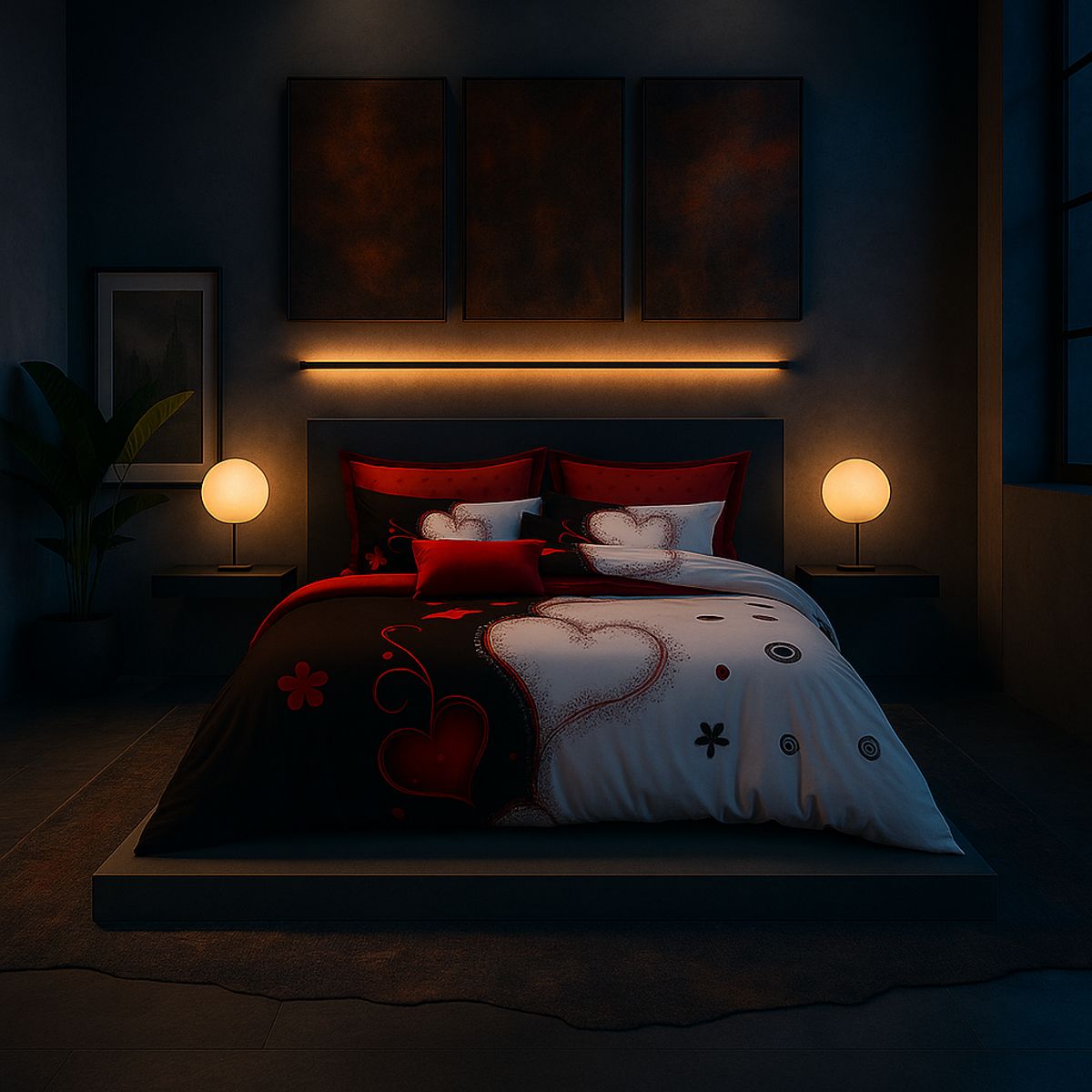 ARMONIA - Juego de cama 2 plazas Queen diseño Corazones modelo 635