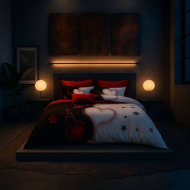 ARMONIA - Juego de cama 2 plazas Queen diseño Corazones modelo 635