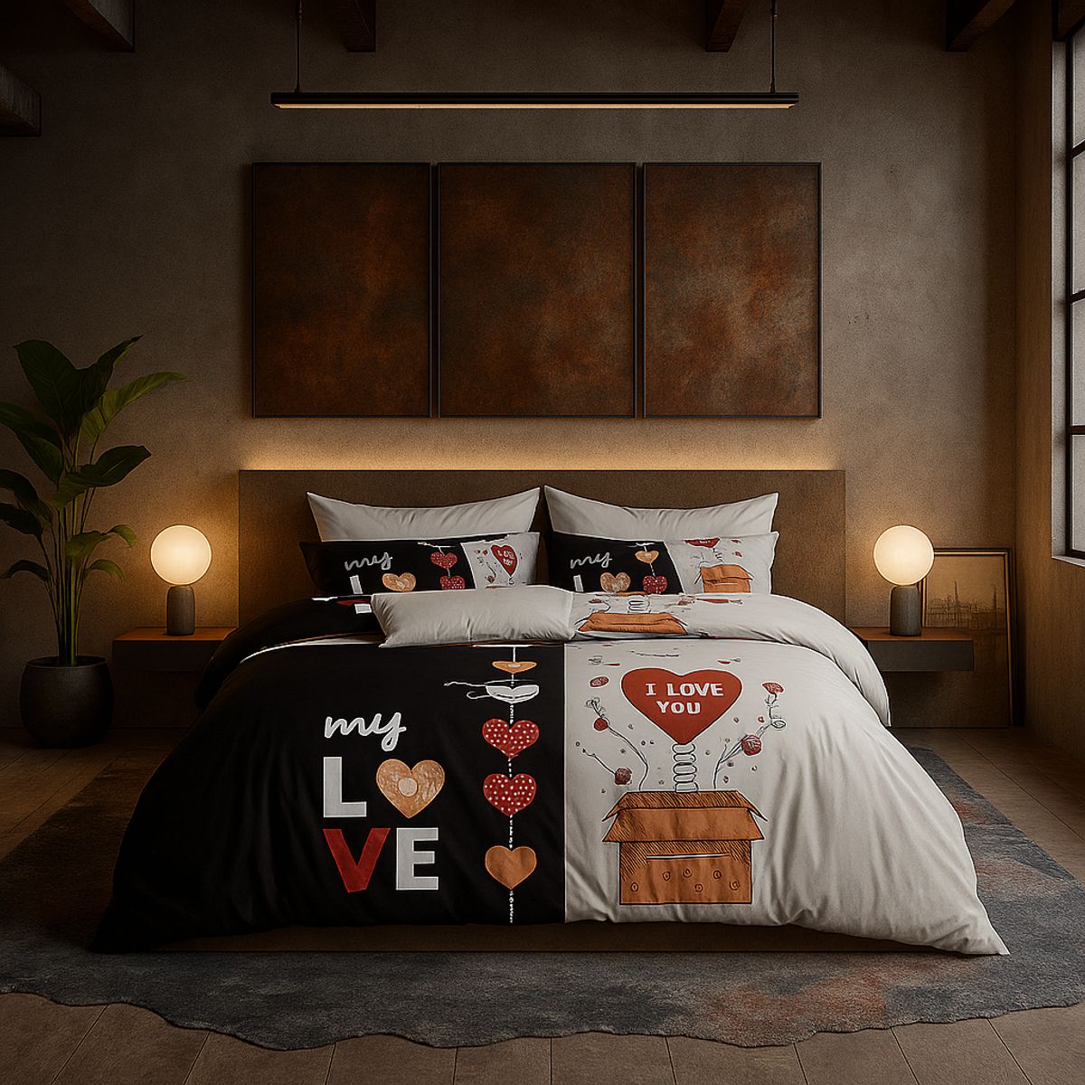 ARMONIA - Juego de sábanas cama King de 25 plazas diseño My Love modelo 638