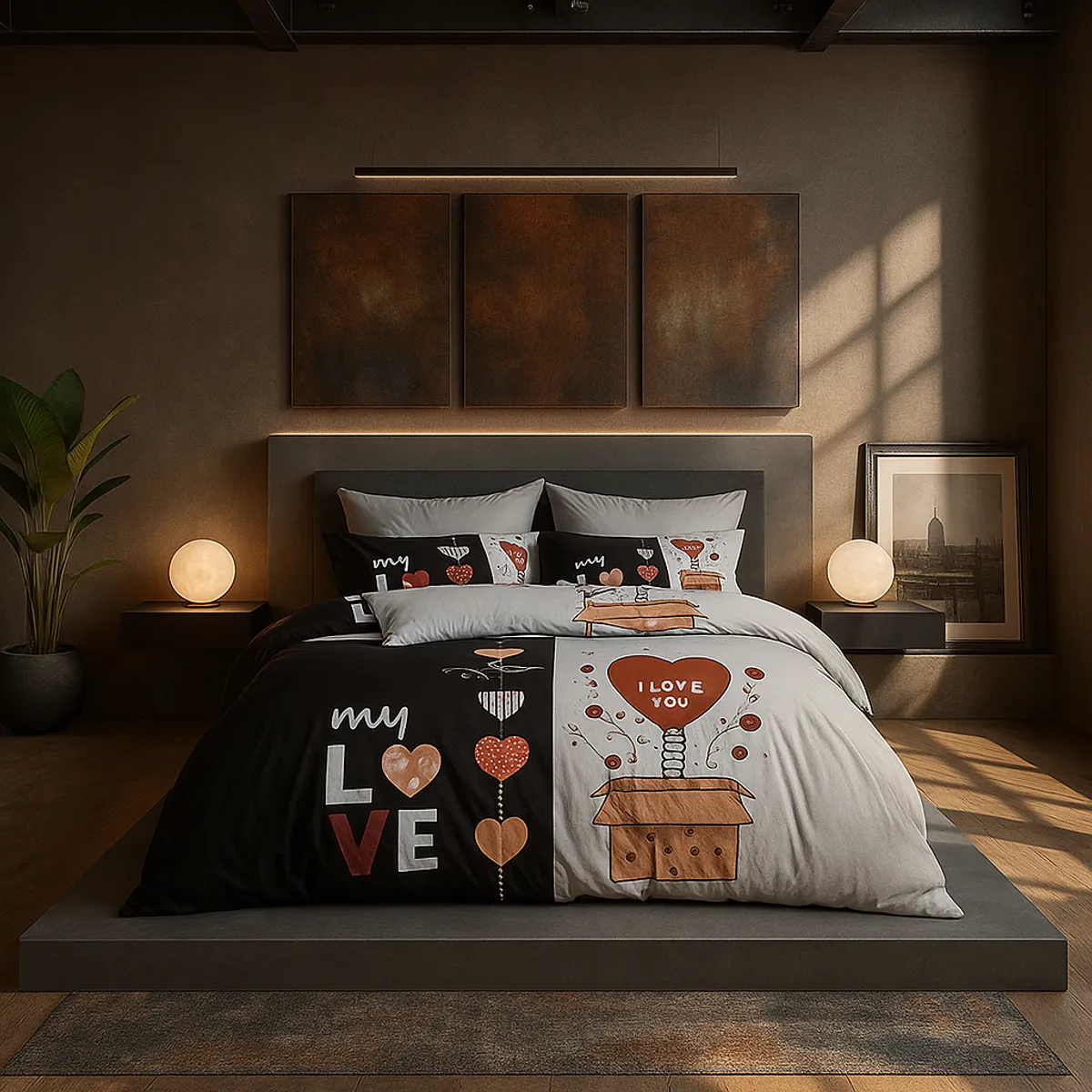 ARMONIA - Juego de sábanas King para cama de 25 plazas diseño My Love 638