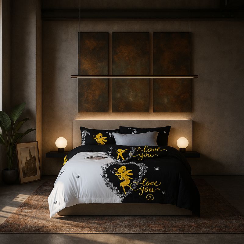 ARMONIA - Set de sábanas cama King de 25 plazas diseño Love You modelo 641