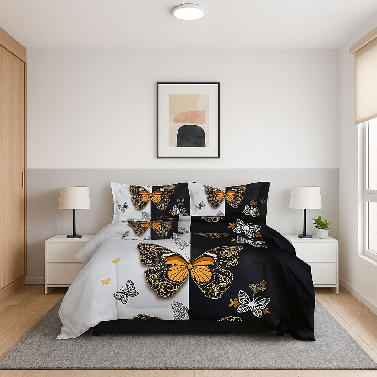 ARMONIA - Set de sábanas Queen 2 plazas diseño Mariposas modelo 639
