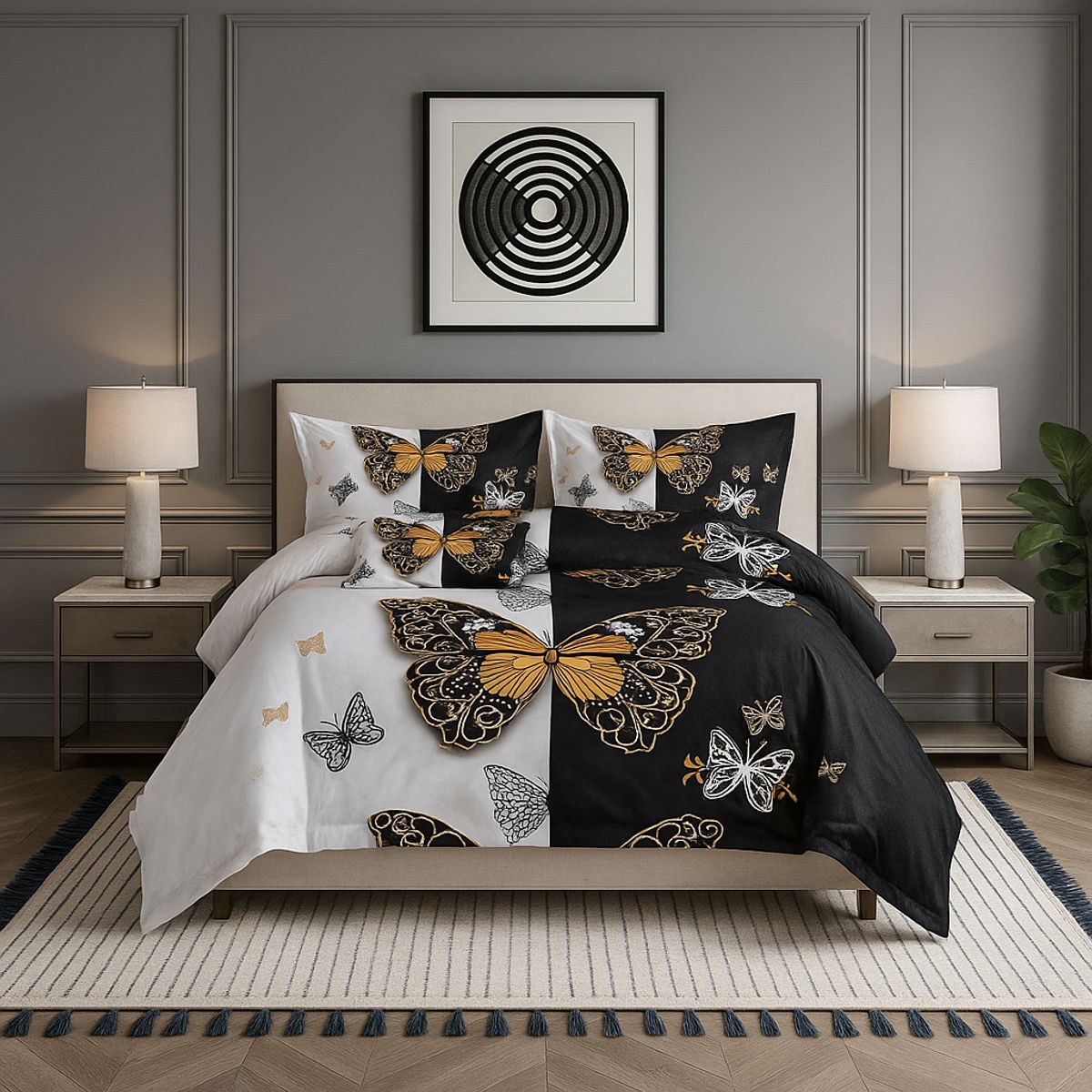 ARMONIA - Set de sábanas Queen 2 plazas diseño Mariposas modelo 639
