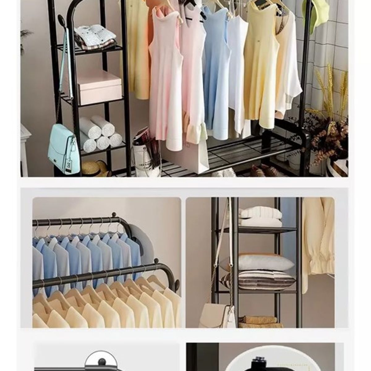 GENERICO - PERCHERO ZAPATERA DOBLE BARRA 110X162X50 CM WYM NEGRO 48KG FIERRO