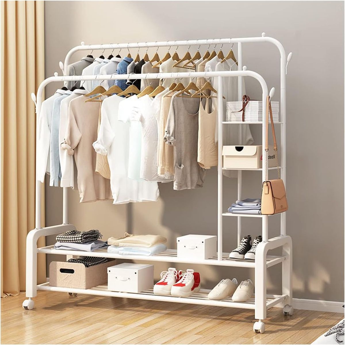 GENERICO - PERCHERO ZAPATERA DOBLE BARRA 110X162X50 CM WYM BLANCO 48KG FIERRO
