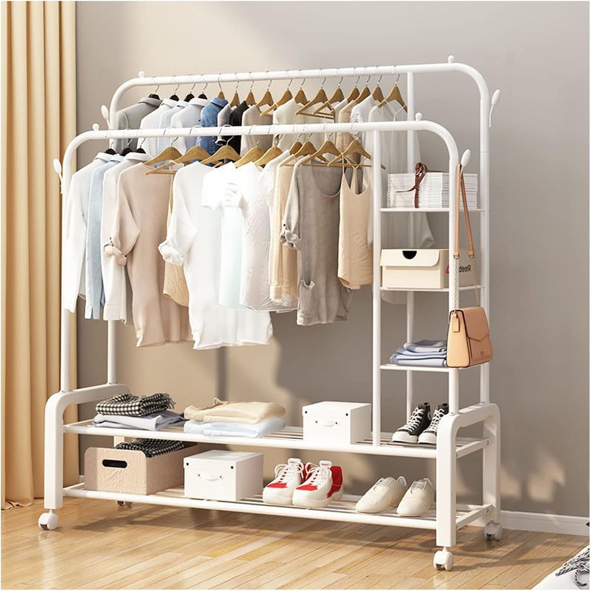 GENERICO - PERCHERO ZAPATERA DOBLE BARRA 110X162X50 CM WYM BLANCO 48KG FIERRO