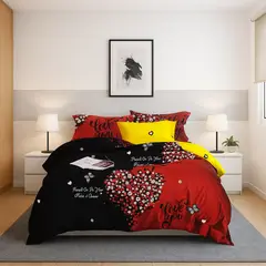 ARMONIA - Set de sábanas Queen 2 plazas diseño Corazón Rojo 2 Plazas modelo 620