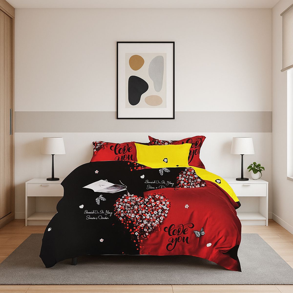 ARMONIA - Juego de cama Queen 2 plazas diseño Corazón Rojo 2 Plazas modelo 620