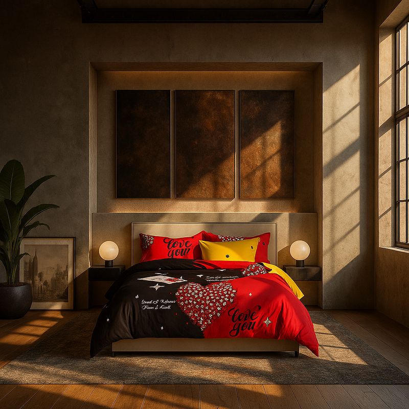 ARMONIA - Juego sabanas cama Queen de 2 plazas diseño Corazón Rojo 2 Plazas 620