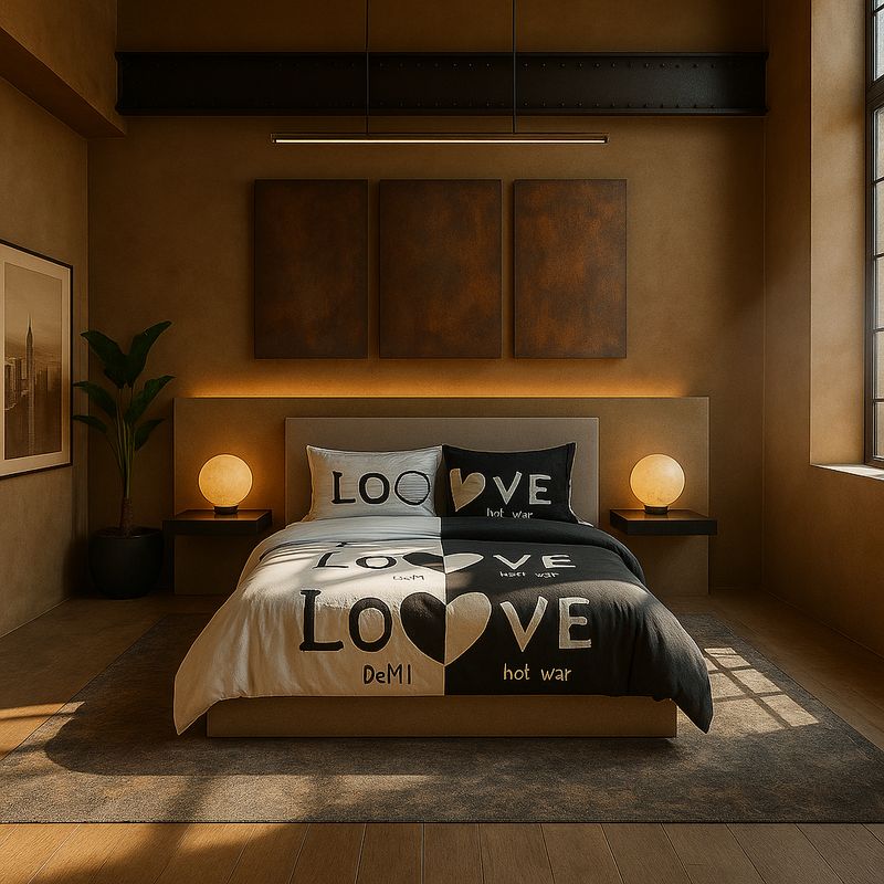 ARMONIA - Ropa de cama cama Queen de 2 plazas diseño Love Black modelo 624
