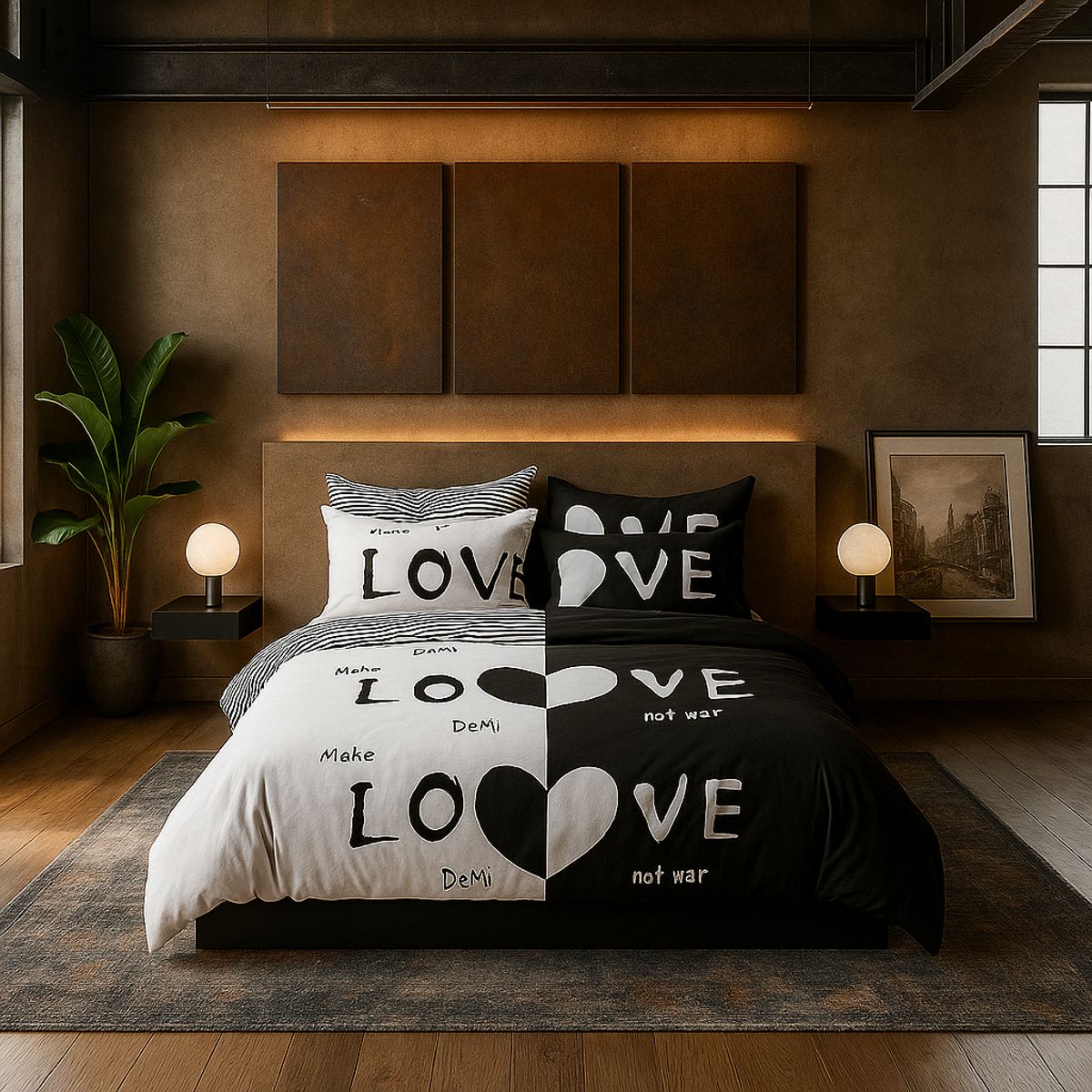 ARMONIA - Juego sabanas 2 plazas Queen diseño Love Black modelo 624