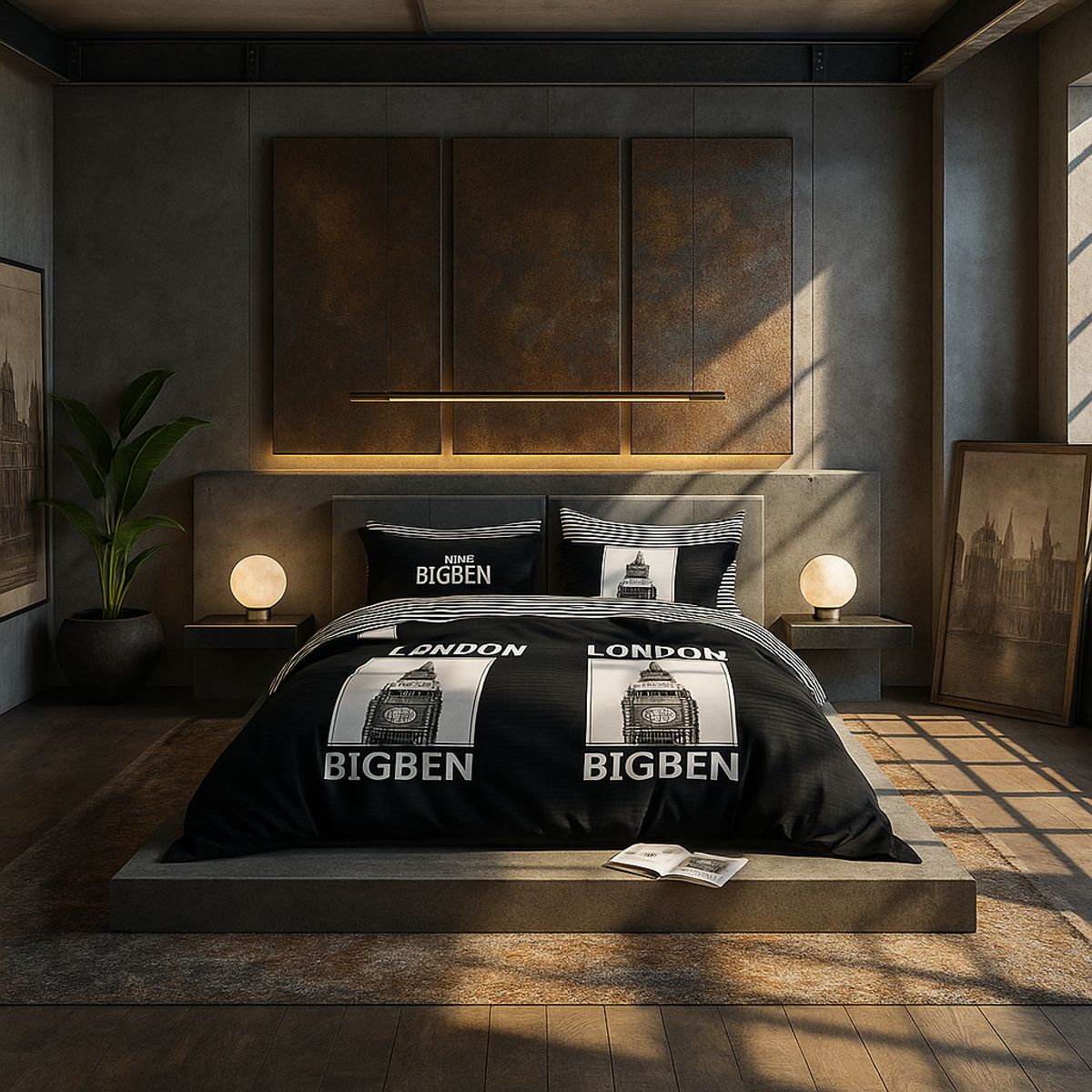 ARMONIA - Juego de cama 2 plazas Queen diseño London Big Ben modelo 628