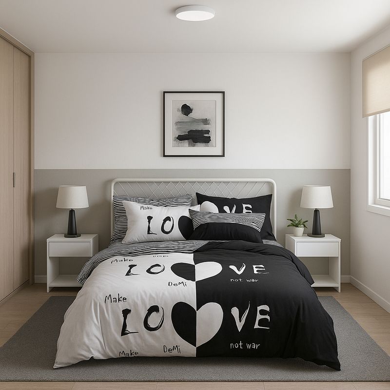 ARMONIA - Set de sábanas King 25 plazas diseño Love Black modelo 624