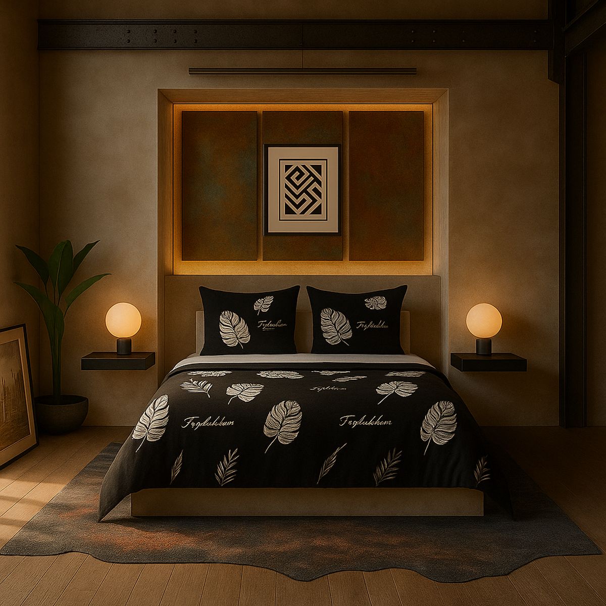 ARMONIA - Ropa de cama cama Queen de 2 plazas diseño Hojas modelo 629