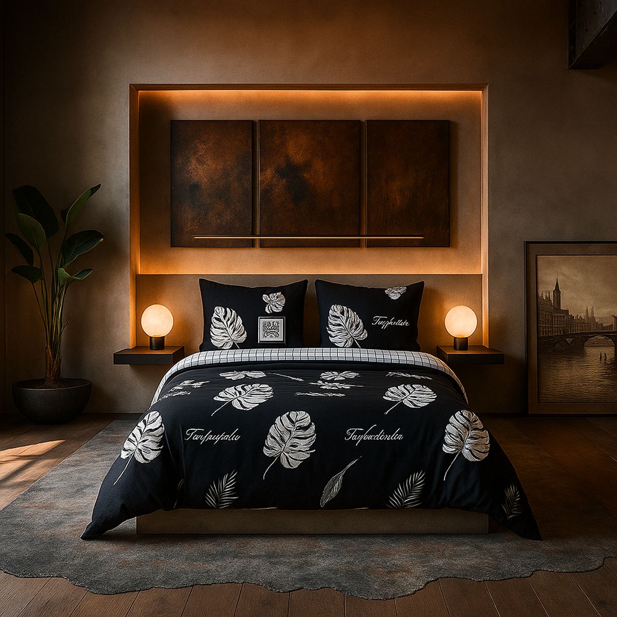 ARMONIA - Ropa de cama cama Queen de 2 plazas diseño Hojas modelo 629