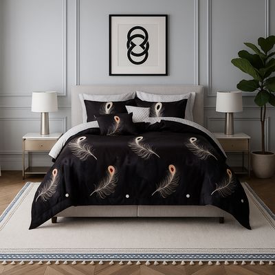 Imagen 2 del producto Set de sábanas Queen 2 plazas diseño Plumas Black modelo 630