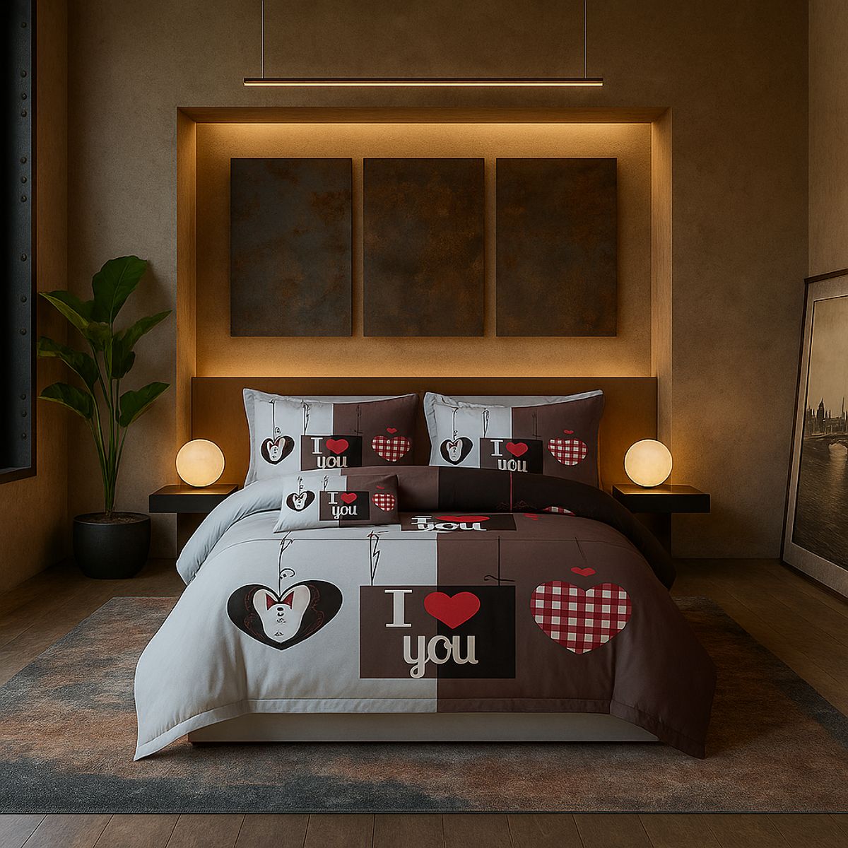 ARMONIA - Set de sábanas 25 plazas King diseño I Love You modelo 625