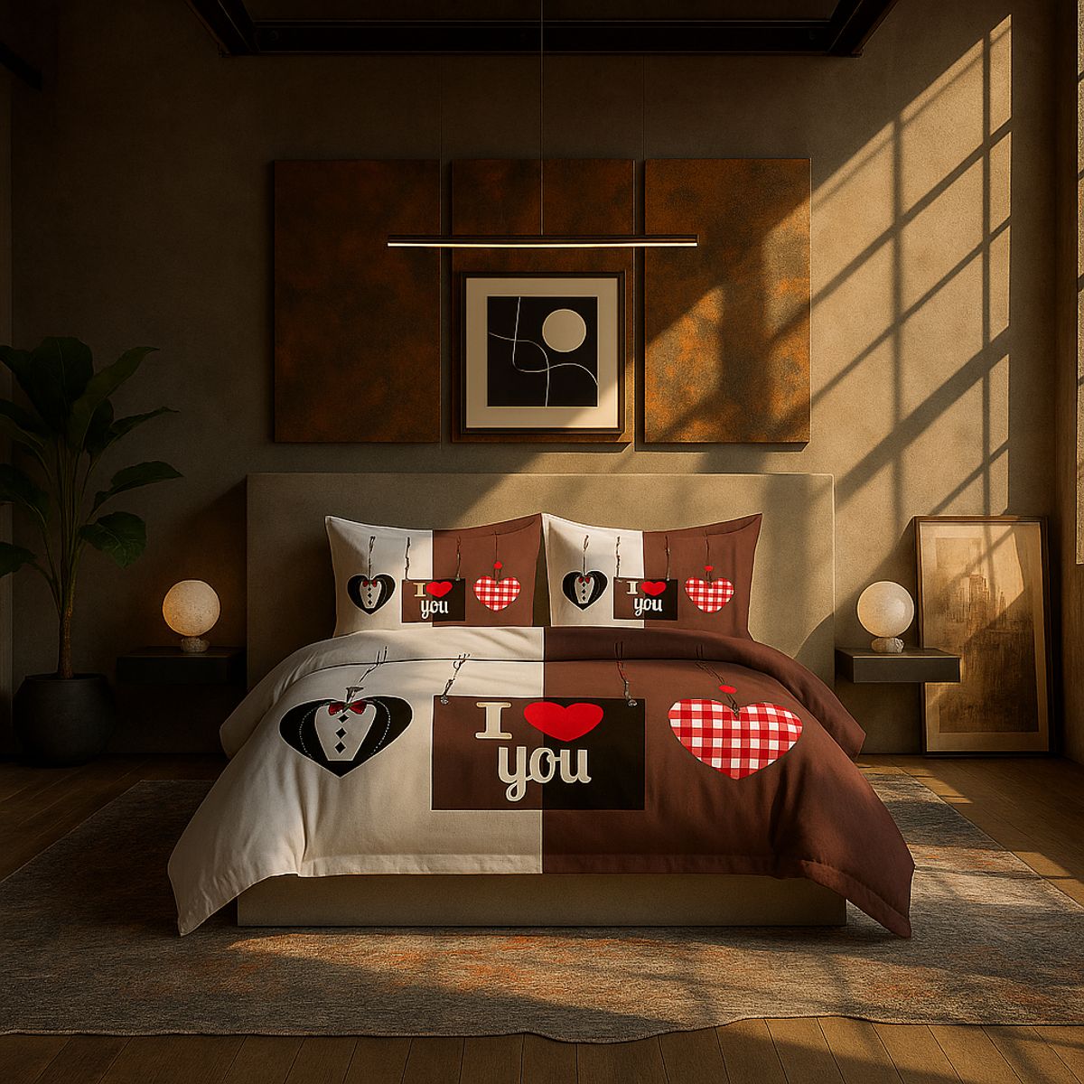 ARMONIA - Juego de sábanas cama King de 25 plazas diseño I Love You modelo 625