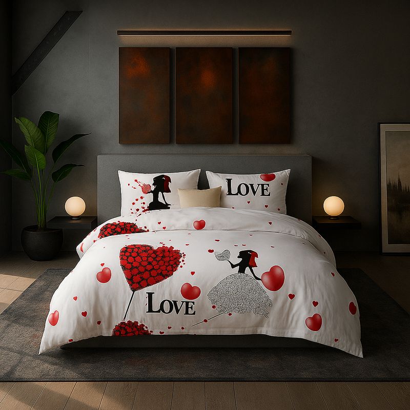 ARMONIA - Juego de sábanas cama Queen de 2 plazas diseño Love Corazon modelo 631