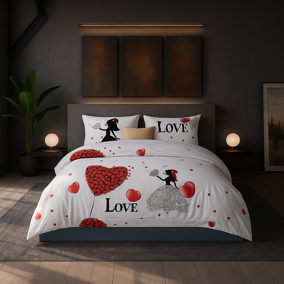 ARMONIA - Ropa de cama cama Queen de 2 plazas diseño Love Corazon modelo 631