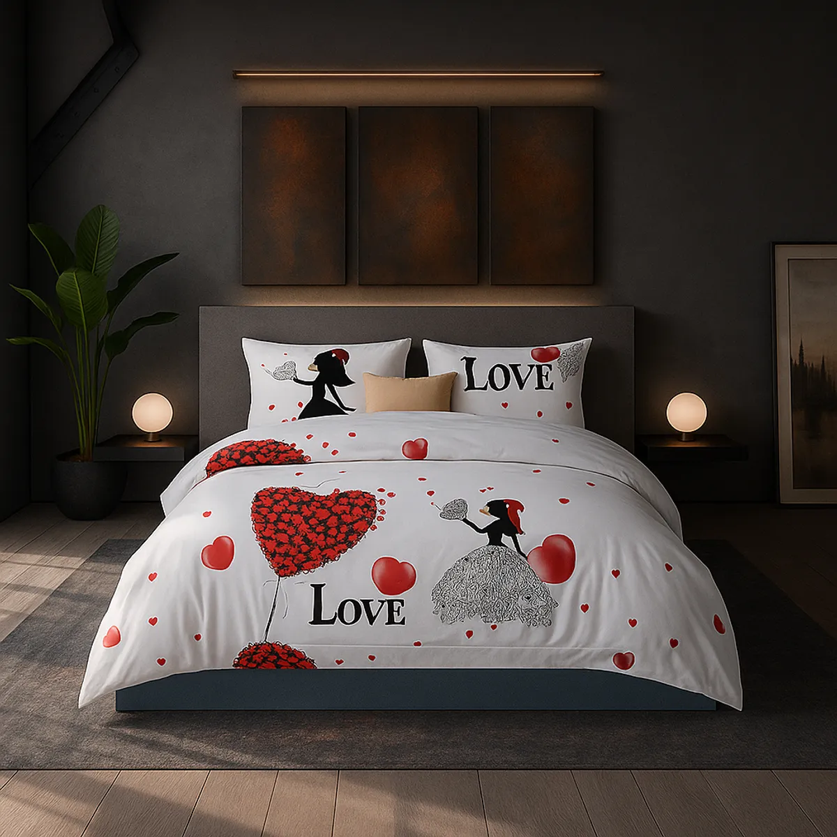 ARMONIA - Juego de sábanas 2 plazas Queen diseño Love Corazon modelo 631