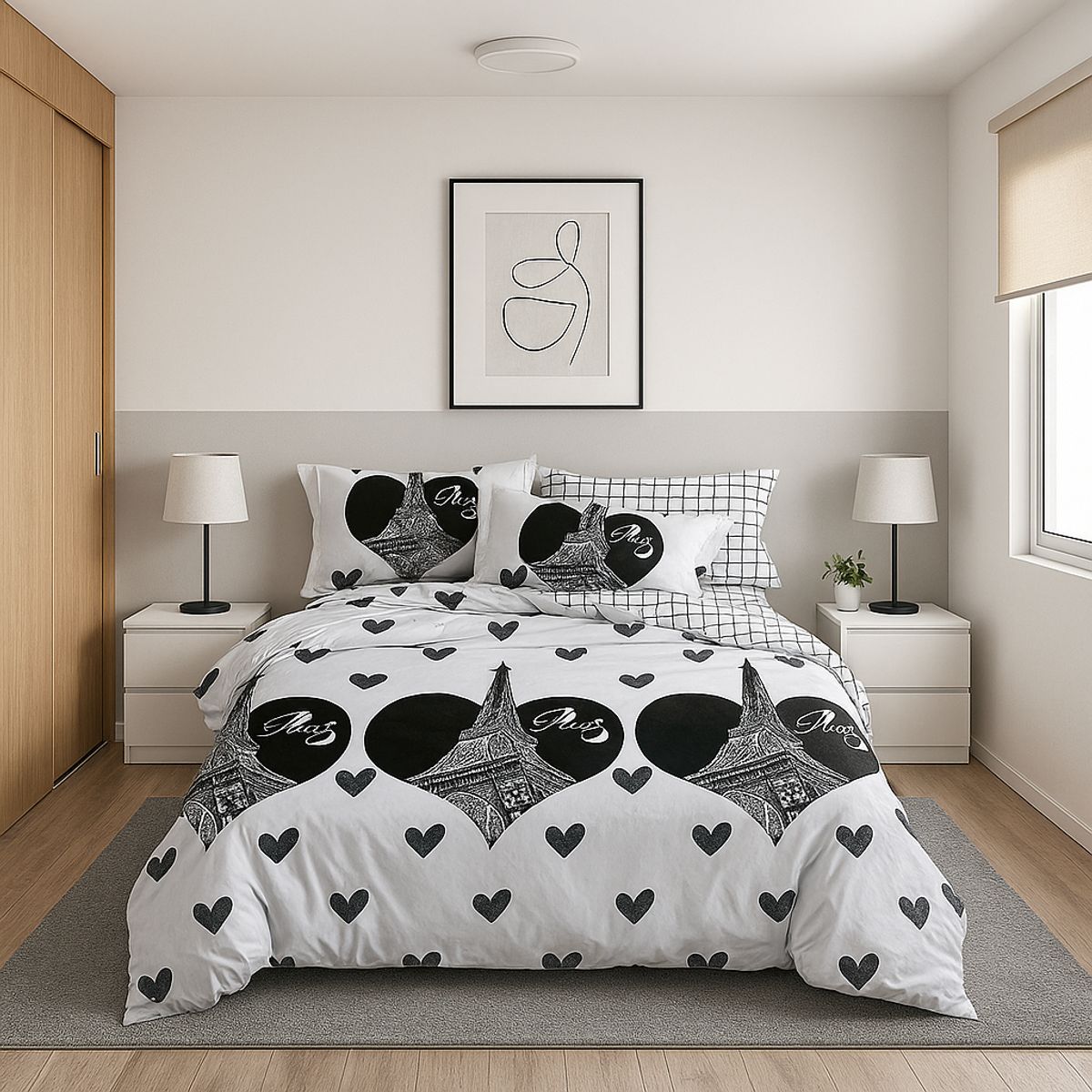 ARMONIA - Juego sabanas Queen 2 plazas diseño Torre Paris modelo 633