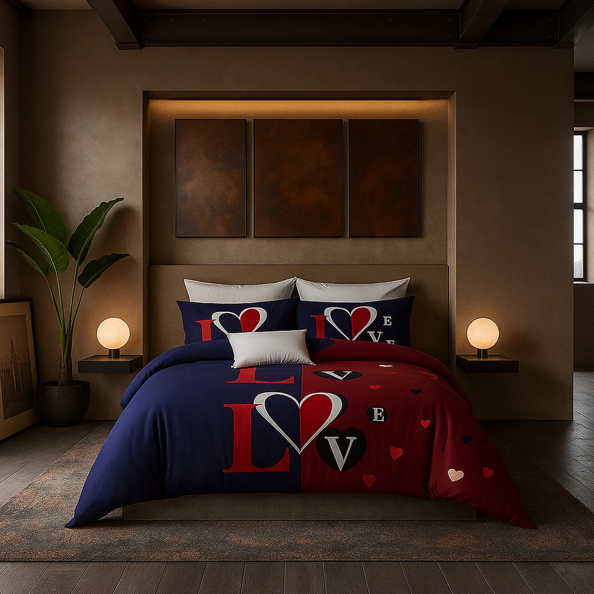 ARMONIA - Ropa de cama King 25 plazas diseño Love Red modelo 627