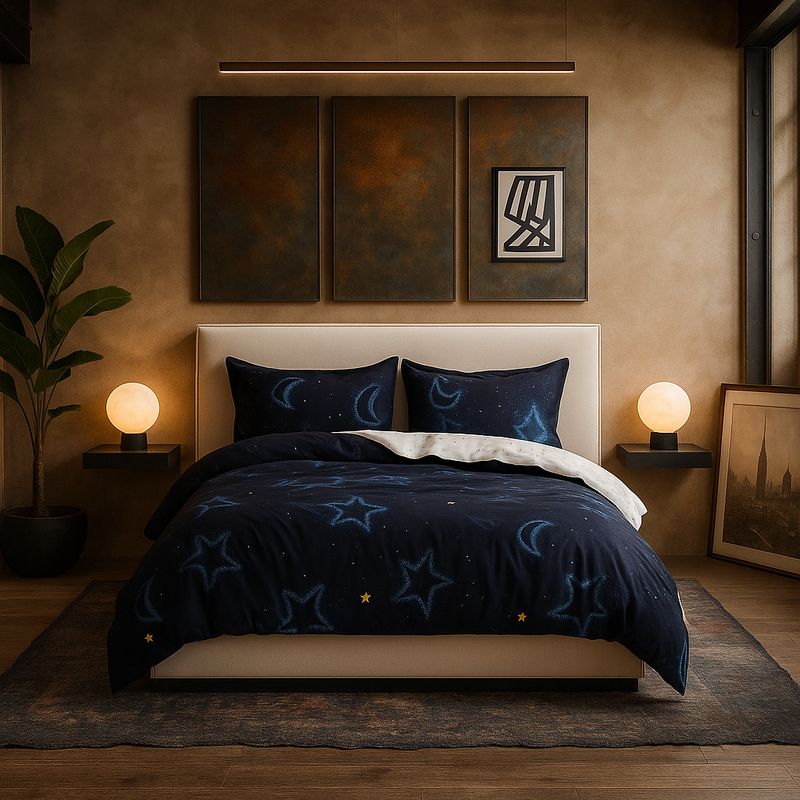 ARMONIA - Juego sabanas cama Queen de 2 plazas diseño Luna Y Estrellas 634