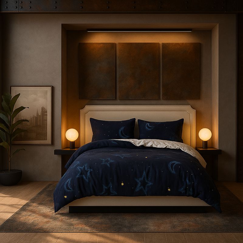 ARMONIA - Juego de cama cama Queen de 2 plazas diseño Luna Y Estrellas 634