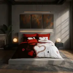 ARMONIA - Juego de sábanas 2 plazas Queen diseño Corazones modelo 635