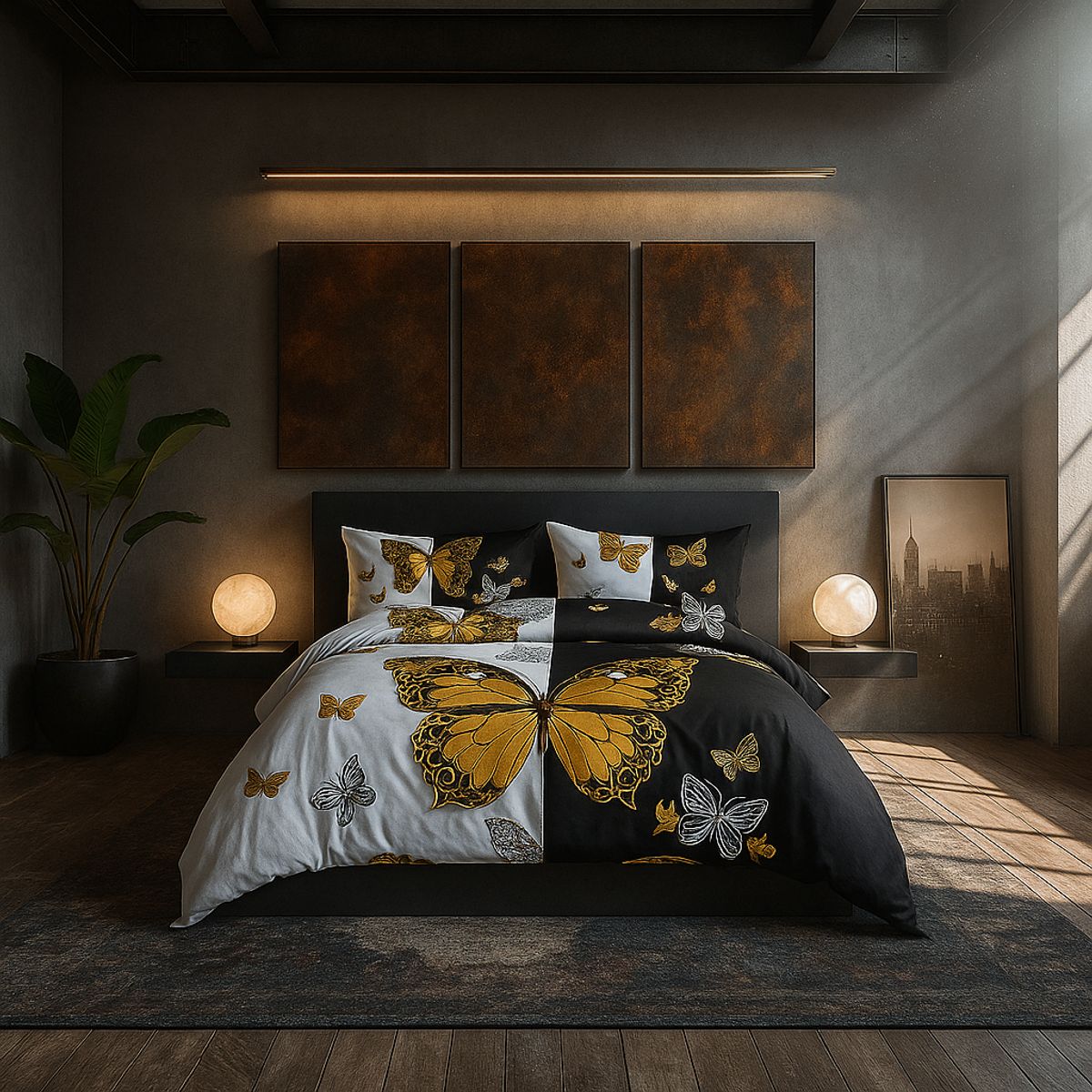 ARMONIA - Juego de cama cama Queen de 2 plazas diseño Mariposas modelo 639