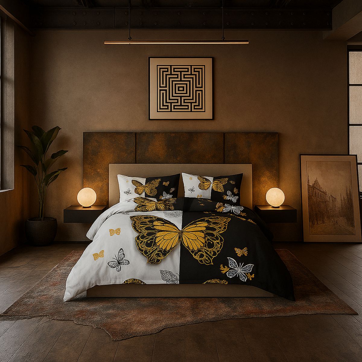 ARMONIA - Juego de cama cama Queen de 2 plazas diseño Mariposas modelo 639