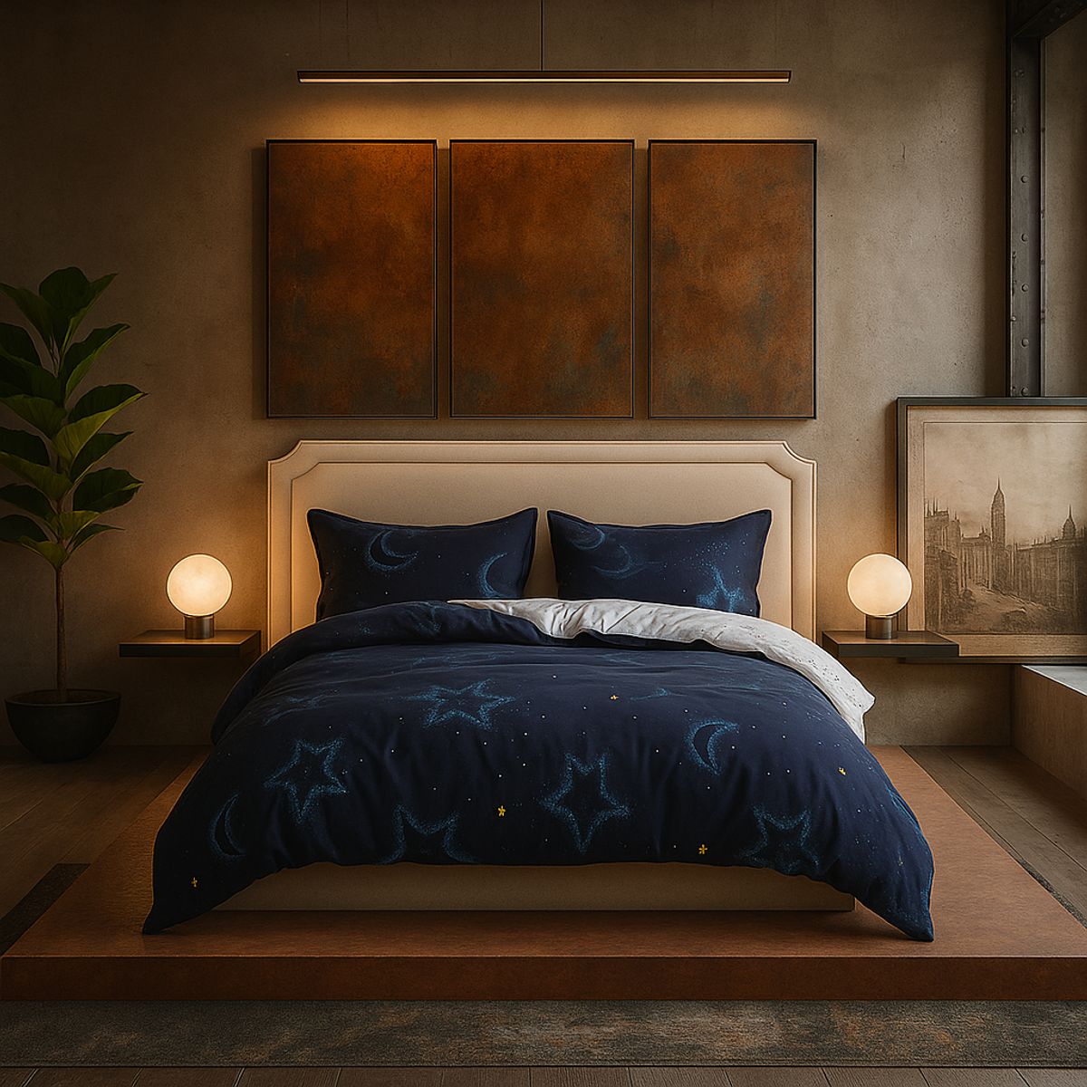 ARMONIA - Juego de cama 25 plazas King diseño Luna y Estrellas modelo 634