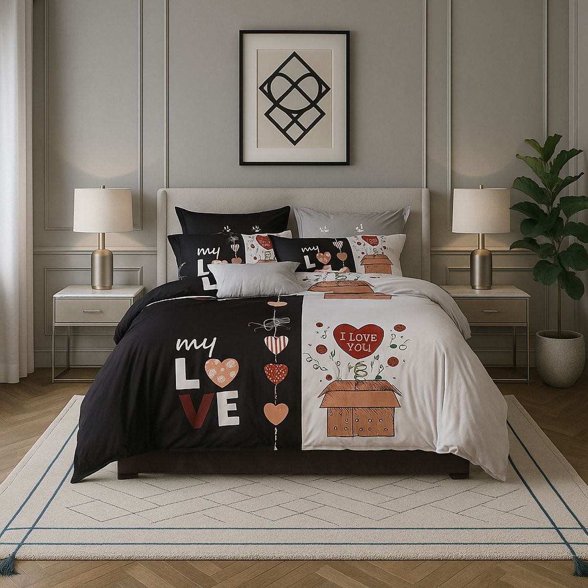 ARMONIA - Juego de cama King 25 plazas diseño My Love modelo 638