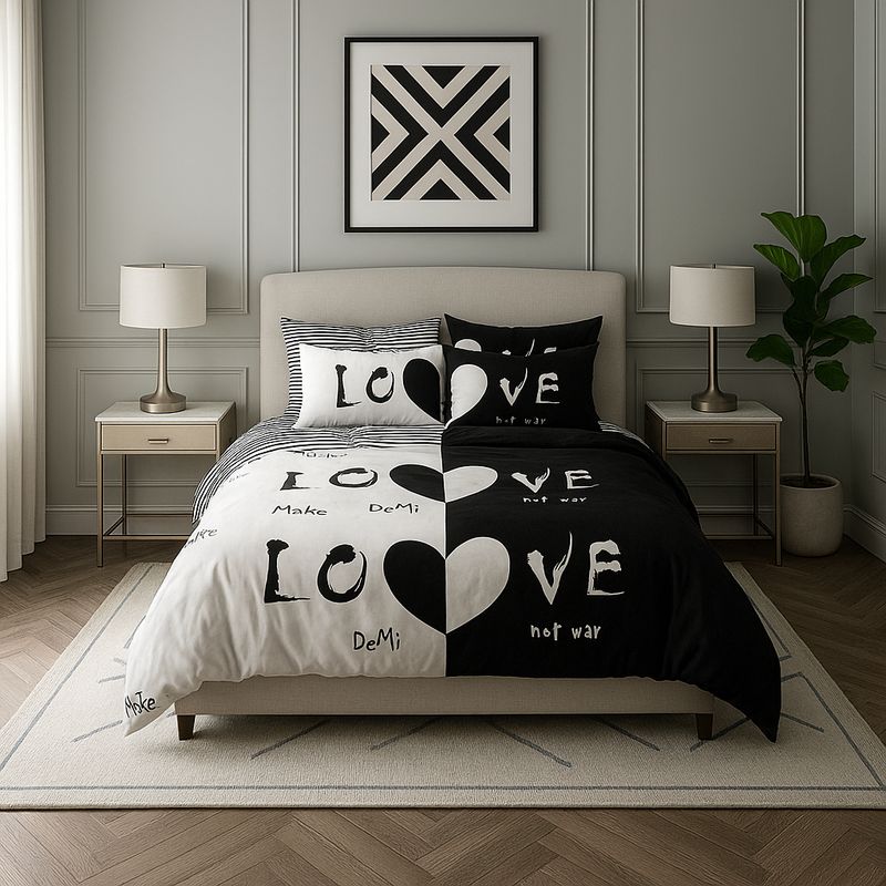 ARMONIA - Juego sabanas Queen 2 plazas diseño Love Black modelo 624