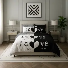 ARMONIA - Juego sabanas Queen 2 plazas diseño Love Black modelo 624