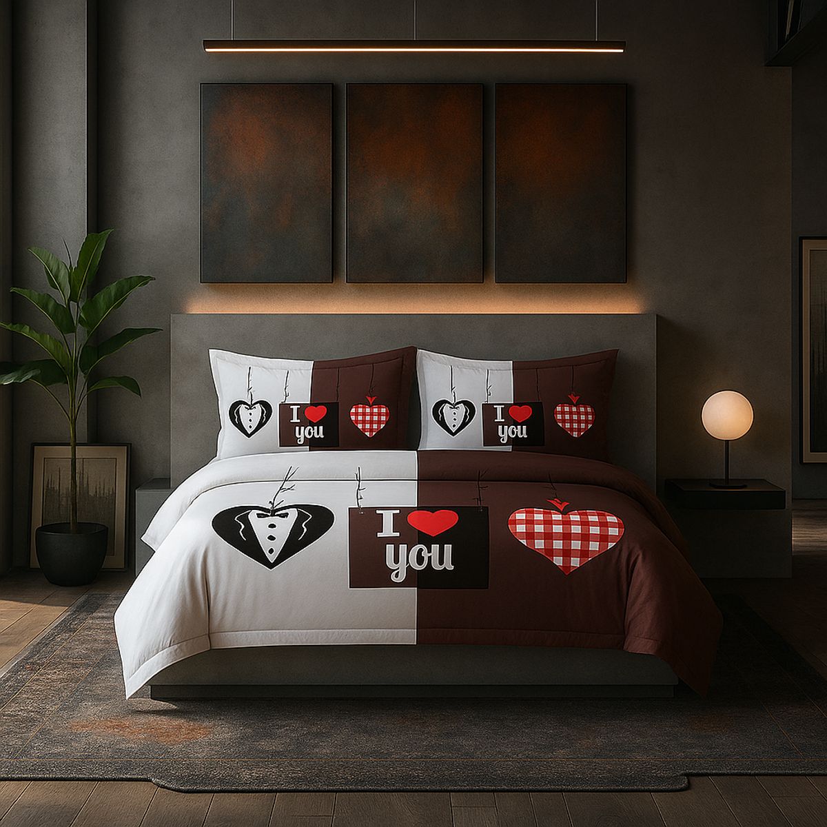 ARMONIA - Set de sábanas cama Queen de 2 plazas diseño I Love You modelo 625