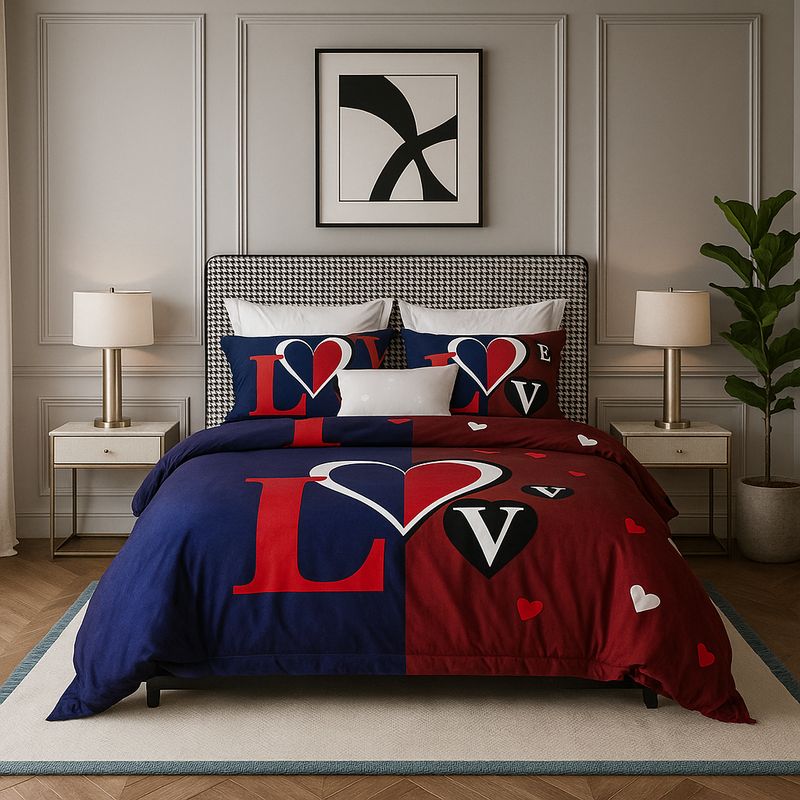 ARMONIA - Juego de cama Queen 2 plazas diseño Love Red modelo 627