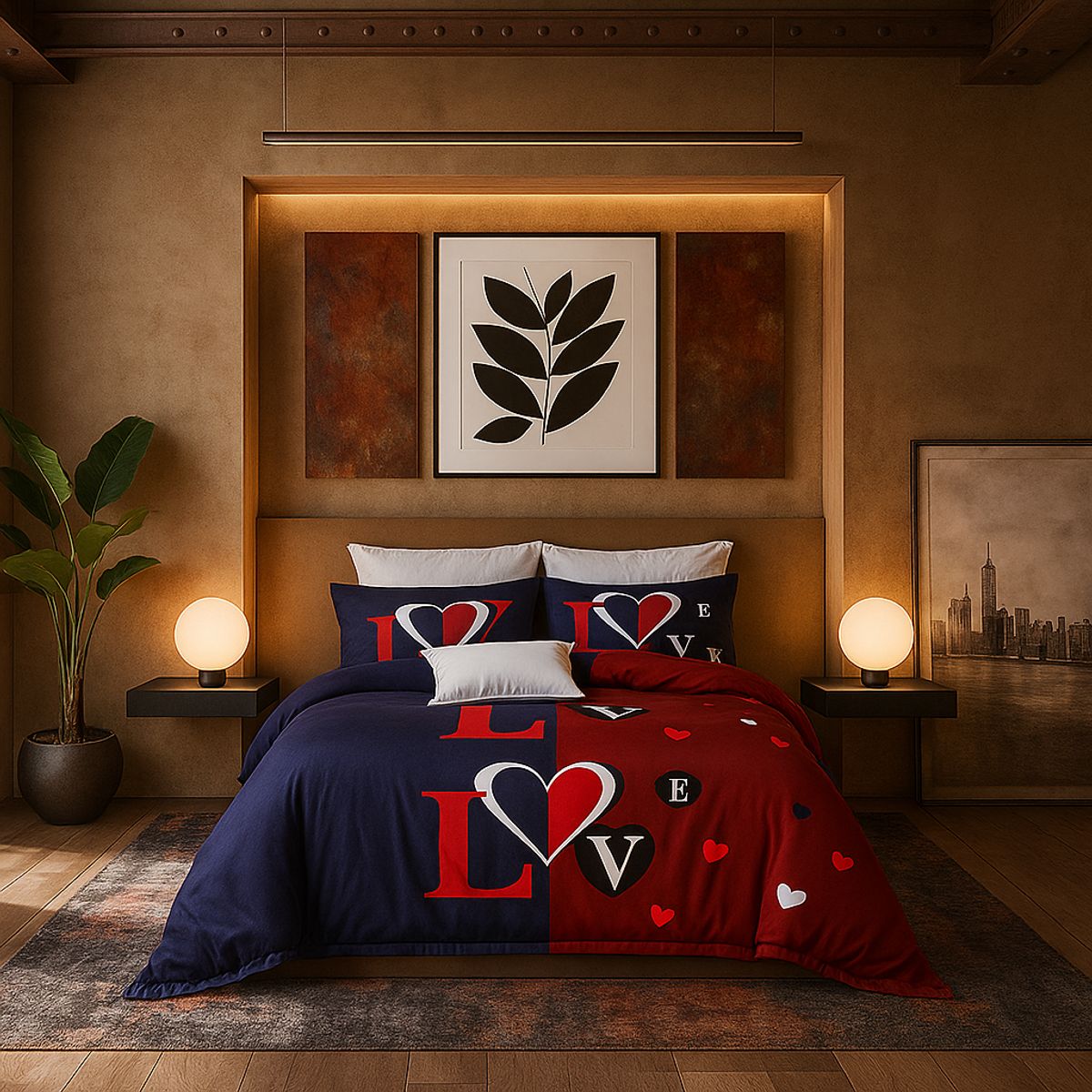 ARMONIA - Juego de cama 2 plazas Queen diseño Love Red modelo 627